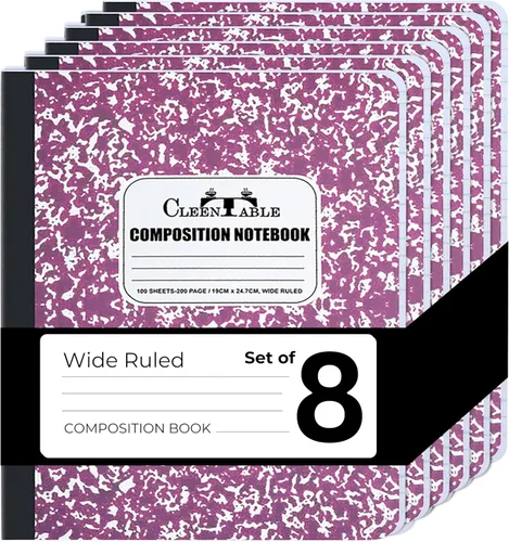Vista 25 de CLEENTABLE Juego de 5 cuadernos de composición con rayas universitarias para estudiantes, color negro