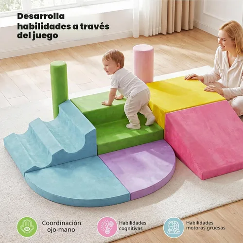 Vista 3 de Teckid Juguetes de escalada para niños pequeños, juego de 8 piezas de bloques de espuma suave para interiores, gateo seguro, escalada