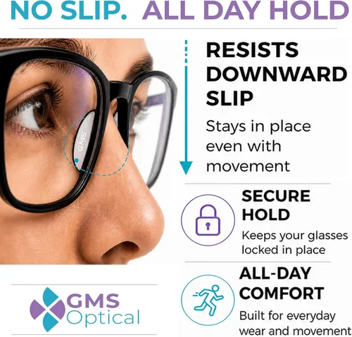Vista 3 de GMS Optical® 0.1 in adhesivo antideslizante contorneado almohadillas de nariz de lente de silicona suave con súper pegajoso respaldo - 5 pares