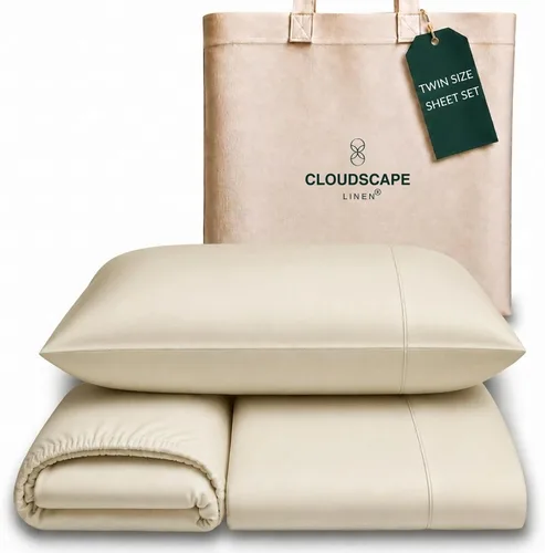 Vista 65 de Cloud Scape Linen - Juego de sábanas de algodón egipcio de doble capa, tamaño individual, tejido de satén de fibra larga, juego de 3 piezas, ropa