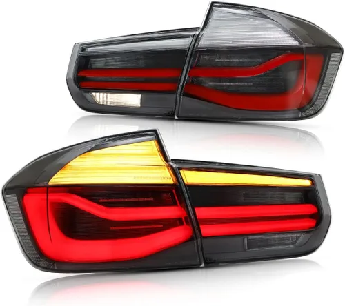 Vista 10 de YUANZHENG Luces traseras secuenciales LED para [BMW F30 F80 320i 328i 335i Sedan 6ª generación 2013 2014 2015 2016 2017 2018] con DRL de fibra Rojo