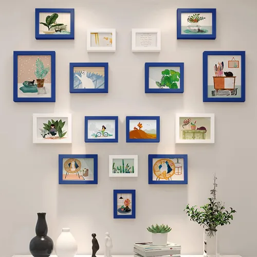Vista 6 de wyooxoo Juego de 2 marcos de fotos de 4 x 6 pulgadas de madera maciza azul oscuro, marcos coloridos con plexiglás HD, para pared o mesa