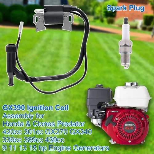 Vista 2 de FitBest Bobina de encendido y bujía para Honda GX240 GX270 GX340 GX390 8HP 9HP 11HP 13HP, Predator 212, cortacésped, generador, tractor, reemplazo