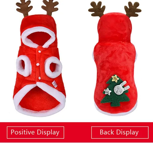 Vista 4 de Disfraz de Papá Noel para perro, disfraz de Navidad con capucha para mascotas, ropa para mascotas, ropa para invierno y otoño, apto para cachorros