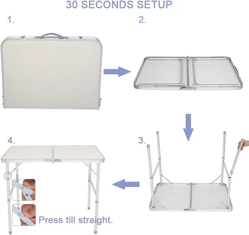 Vista 4 de lapday Mesa plegable de aluminio, mesa de camping multiusos, mesa rectangular portátil y ajustable para fiesta, playa, patio trasero, barbacoa