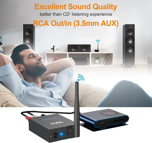 Vista 6 de 1Mii Receptor transmisor de audio inalámbrico de 2.4 GHz para TV, 320 pies de largo alcance 20 ms de bajo retardo 192 kHz/24 bits de audio HiFi, kit
