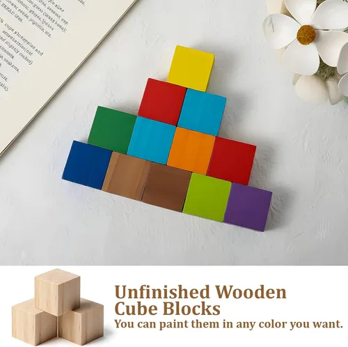 Vista 4 de 100 cubos de madera de 1 pulgada, bloques de madera sin terminar, cubos de madera sin terminar, bloques de madera, cubo cuadrado natural en blanco