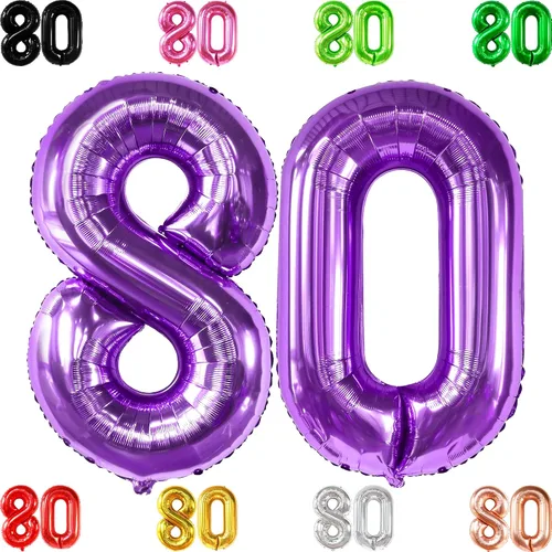 Vista 13 de KatchOn, Globos gigantes negros del número 80, 40 pulgadas, decoraciones de feliz cumpleaños 80 para mujer, globos de cumpleaños de 80 años