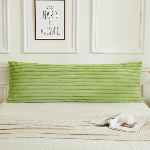 Vista 2 de JAUXIO - Funda de almohada corporal de piel sintética mullida, lujosa, decorativa con rayas, ultra suave y acogedora con cierre de cremallera de 21