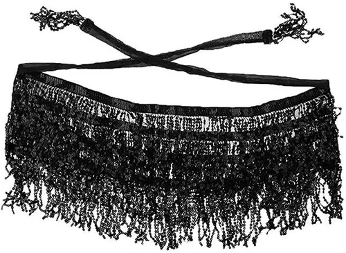 Vista 6 de Minifalda bohemia con borlas de lentejuelas para mujer, para festivales de música, fiesta, club, cadera, bufanda, cinturón, falda envolvente