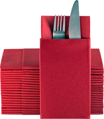 Vista 8 de Servilletas de papel desechables azul bebé con bolsillo incorporado para cubiertos, servilletas de tacto de lino absorbentes para cocina, baño
