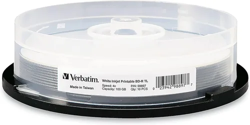 Vista 8 de Verbatim BD-R 25GB 16X Blu-ray Disco multimedia grabable DataLifePlus Hub de inyección de tinta blanca imprimible - 50pk Husillo - 97339