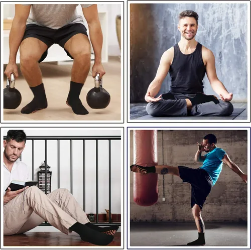 Vista 2 de ELUTONG Calcetines antideslizantes para hombre, 3 pares de tapetes de madera, antideslizantes, para entrenamiento, yoga, pilates, hospital