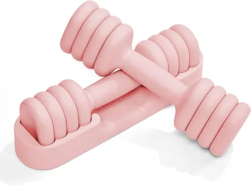 Vista 8 de YOTTOY Juego de 2 mancuernas ajustables, pesas de mano 4 en 1 para mujeres en casa, juego de mancuernas compactas con agarre suave y base, 2-5 Negro