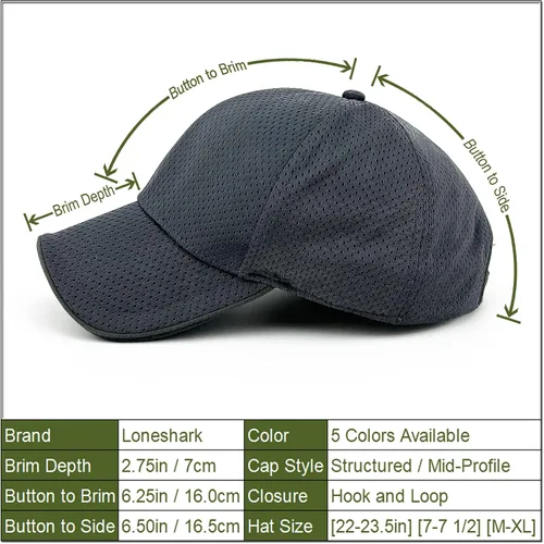 Vista 3 de Loneshark Gorra de béisbol transpirable de verano para hombre, de secado rápido, absorbe la humedad, para deportes al aire libre, ajuste seco
