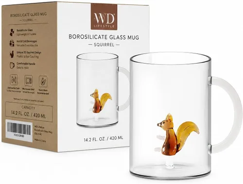 Vista 9 de WD Lifestyle Taza de vidrio de borosilicato de 14.2 onzas líquidas (gato)