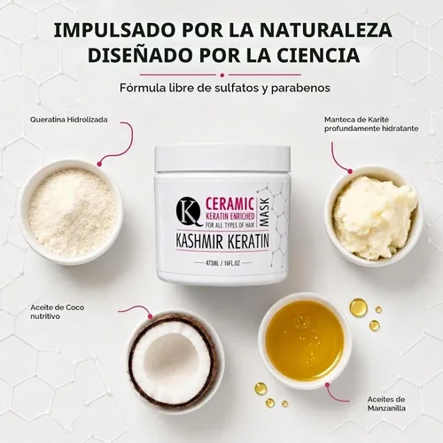 Vista 7 de Kashmir Keratin Mascarilla de cerámica para el cabello (8 onzas), tratamiento avanzado de reparación de queratina profunda para cabello seco, dañado