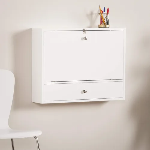 Vista 9 de SEI Furniture Willingham - Escritorio plegable para montaje en pared, color blanco