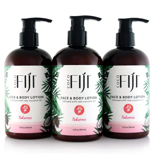 Vista 17 de Coco Fiji Loción facial y corporal infundida con aceite de coco, loción para piel seca, crema facial hidratante y loción de masaje para mujeres