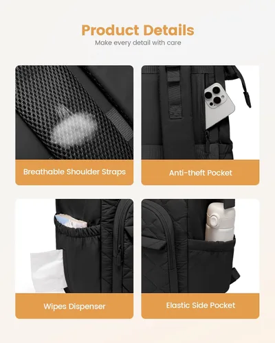 Vista 8 de LOVEVOOK Mochila pequeña para pañales, mini bolsa de bebé para niña o niño con cambiador, mochila para pañales para mamá y papá con hebillas