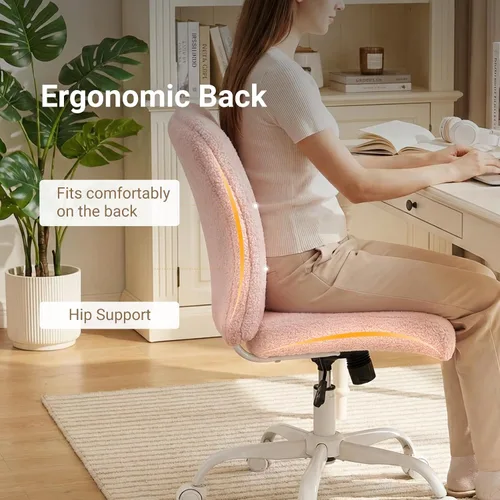 Vista 4 de Silla de tocador con ruedas, silla de oficina sin brazos ajustable en altura, bonita silla de escritorio con soporte lumbar suave para espacios
