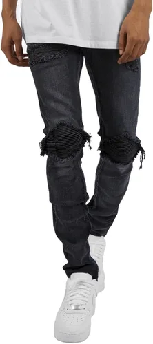 Vista 4 de Jeans ajustados y rasgados para hombre, pantalones de mezclilla elásticos ajustados con parches en las rodillas