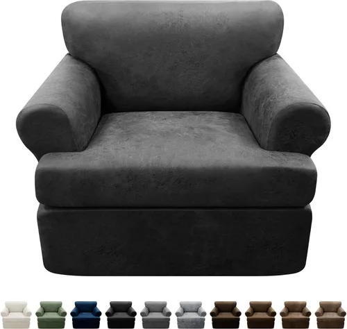 Vista 96 de Fundas para Sillón de 2 Piezas con Cojín en T, Fundas de Aspecto de Cuero para Sofá, Fundas para Sillas, Protector de Muebles Elástico, Funda