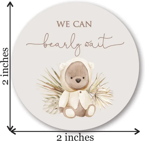 Vista 3 de Calcomanías redondas de 2 pulgadas con diseño de oso bohemio para baby shower, juego de 40 (neutro)