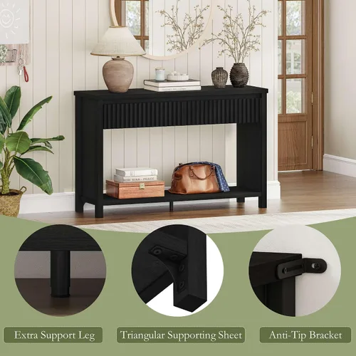 Vista 6 de BON AUGURE Mesa consola de madera para entrada, mesa de entrada de 47 pulgadas con almacenamiento, mesas de sofá estrechas con cajones, modernas