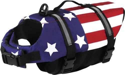 Vista 12 de Doglay Chaleco salvavidas para perros con asa de rescate, chaleco salvavidas para perros para nadar en barco, chaleco de natación reflectante Azul