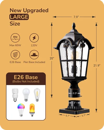 Vista 2 de EDISHINE Lámpara de poste exterior grande de atardecer hasta el amanecer, lámpara de poste de 21.9'' H 120V con base de montaje en muelle, lámpara