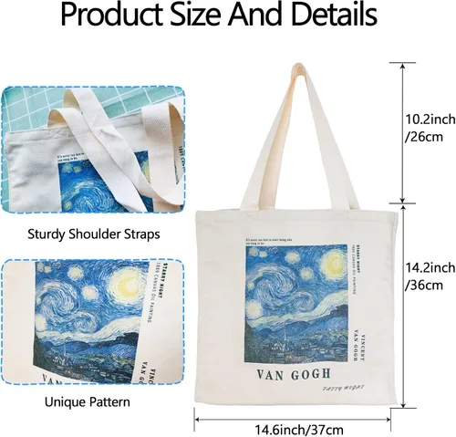 Vista 3 de Bolsa de lona estética con cremallera bolsillo interior para mujer, para ir de compras