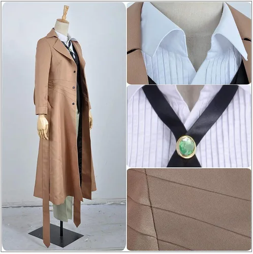 Vista 8 de Cos-Animefly Anime Bungo Stray Dogs Osamu Dazai Cosplay traje largo gabardina Halloween fiesta traje para hombres mujeres