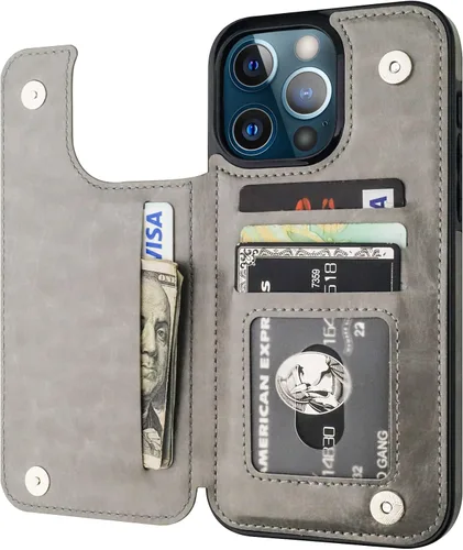 Vista 9 de ONETOP Compatible con iPhone 13 Pro Max Funda Tipo Cartera con Tarjetero, Cuero PU con Soporte Ranuras para Tarjetas, Doble Cierre Magnético y Negro