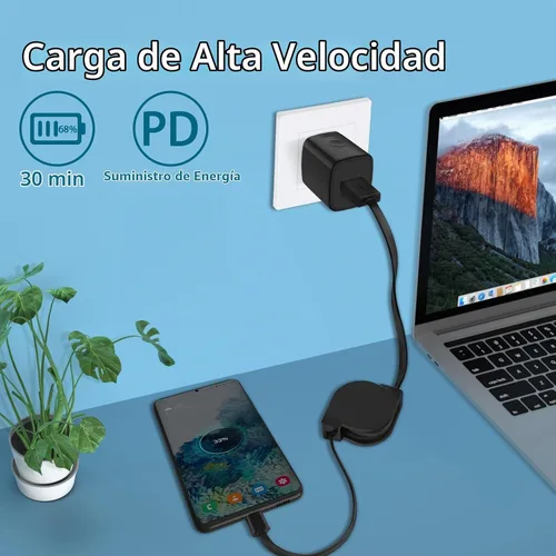 Vista 2 de Cable USB C retráctil, paquete de 3.3 pies de cargador de coche para iPhone black3