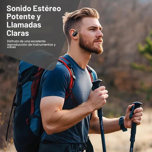Vista 5 de Auriculares Bluetooth de conducción de aire, IPX5 impermeables de conducción de aire, audífonos sobre la oreja con micrófono, auriculares sobre
