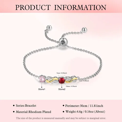 Vista 3 de Lam Hub Fong Pulsera personalizada de regalo para el día de la madre, pulseras personalizadas con nombre de piedra natal para mamá de hija, pulseras