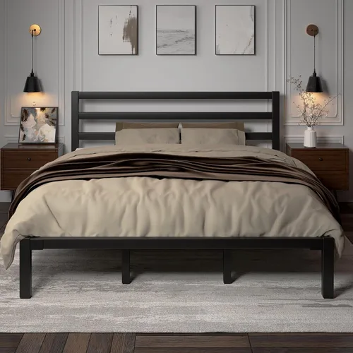 Vista 6 de LoVinson Armazón de Cama Tamaño King, Armazón de Cama Plataforma de Servicio Pesado con Base de Metal Fuerte, Almacenamiento Debajo de la Cama, Base