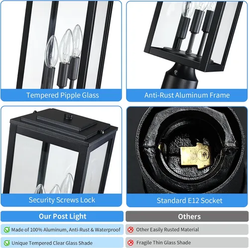 Vista 8 de Luz de poste de 16.6 pulgadas para exteriores, lámpara grande de 3 luces, moderna iluminación exterior de pilar impermeable, poste de farol