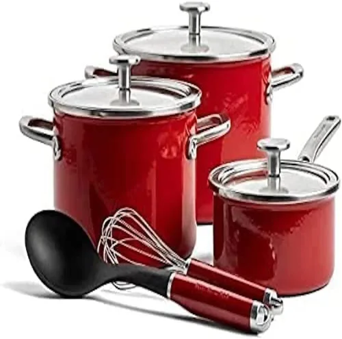 Vista 15 de KitchenAid Steel Core - Juego de utensilios de cocina esmaltados de 10 piezas, color rojo imperio