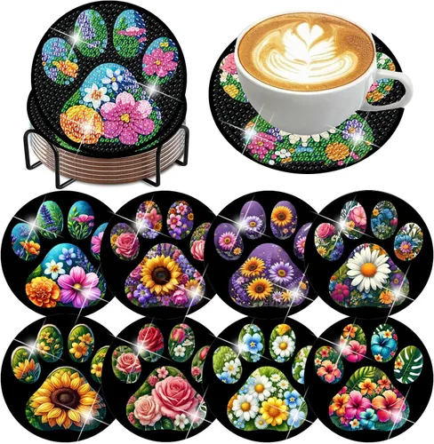 Vista 21 de ijbnhd 8 posavasos de pintura de diamantes de animales, posavasos de arte de diamantes con soporte para principiantes y adultos, suministros