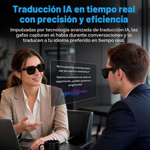 Vista 4 de Gafas inteligentes AI con cámara, video 4K, traducción en tiempo real Lentes negras