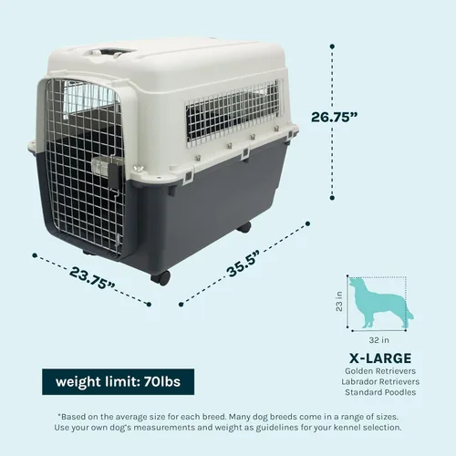 Vista 4 de SportPet Designs Perreras de plástico, Jaulas de viaje para perro, de plástico con ruedas, aprobadas para aerolínea, con puerta de alambre