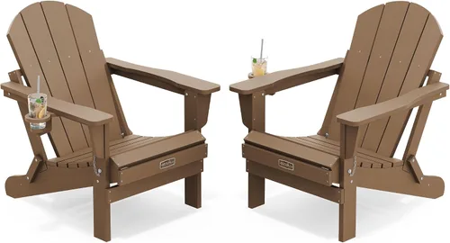 Vista 25 de SERWALL Silla Adirondack plegable para exteriores, silla de patio con portavasos - Ejército