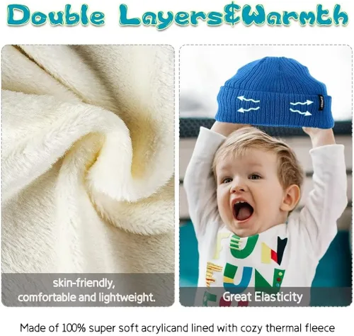 Vista 5 de ZUPPAD Baby Beanie Hat 3 Packs Toddler Girls Boys Baby Hats Winter Warm Knitted Thermal with Fleece Lining Kids Winter Hat