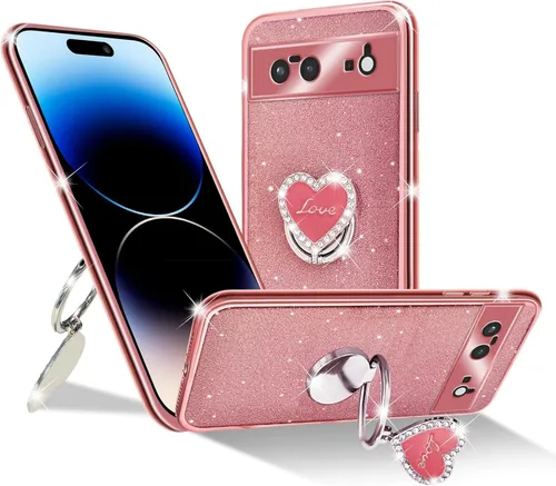 Vista 36 de Funda protectora transparente de 3 capas con anillo bonito soporte, para mujeres y niñas, para Pixel 6 2021 (lavanda)