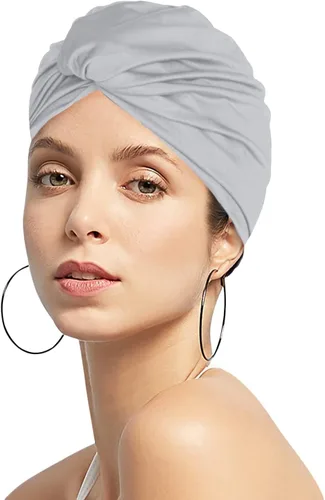 Vista 5 de Gorro de natación elástico para mujer, pelo largo y corto, plisado, anudado, suave, no resistente al agua