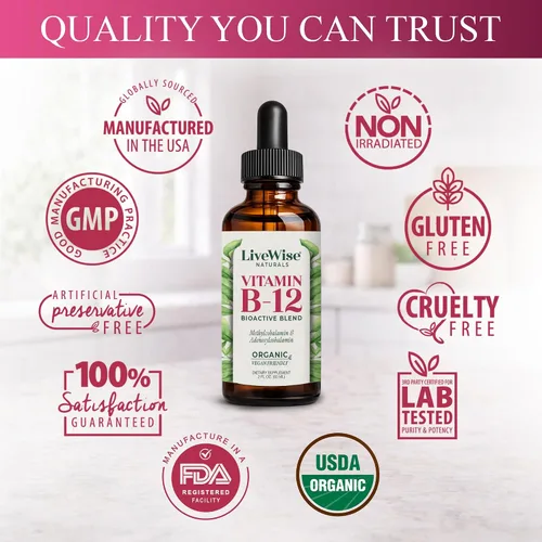 Vista 6 de Vitamina B12 Sublingual líquida – Gotas veganas de vitamina B12 líquida totalmente natural – Suplemento de adenosilcobalamina sin OMG