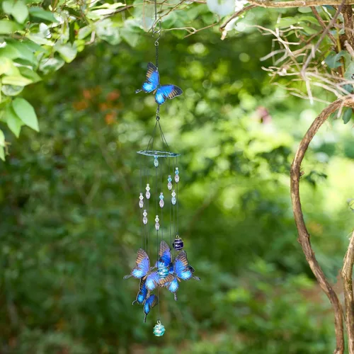 Vista 6 de Red Carpet Studios Windchimes - Campanilla de viento móvil en espiral de mariposa, 30 pulgadas de largo, color azul