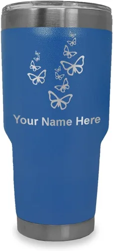Vista 19 de LaserGram Vaso aislado al vacío de 20 onzas, mariposas, grabado personalizado incluido (negro)